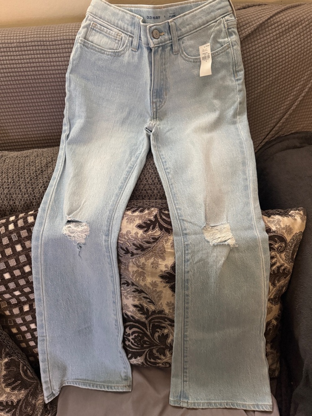 New girls Old Navy Light Blue Distressed Flare Leg Jeans